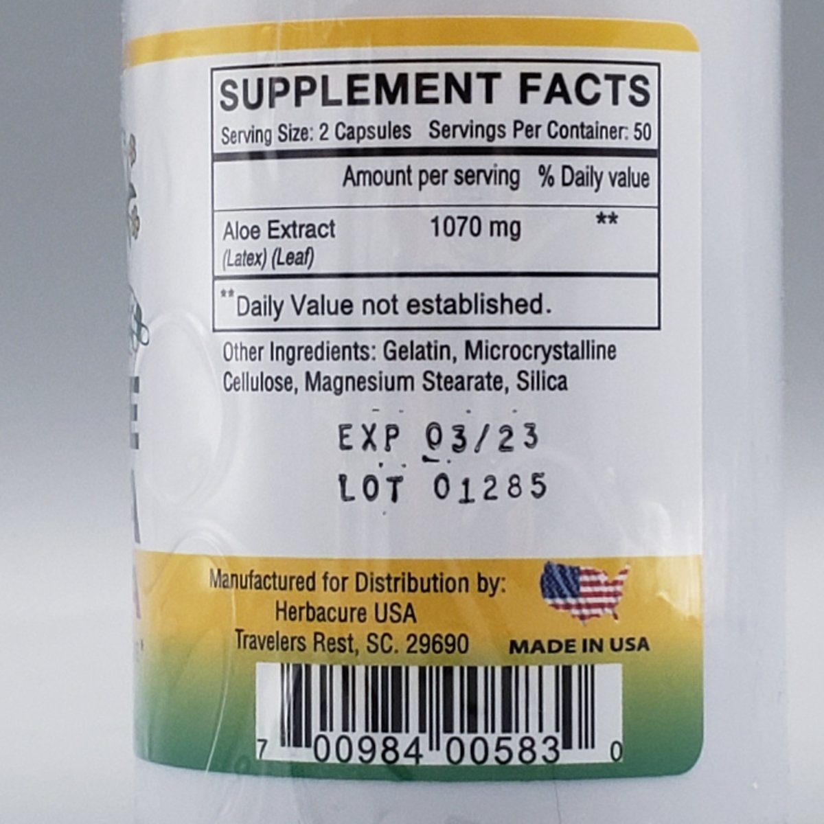 Aloe Vera Sabila - 535mg - 100 Capsules - Herbacure