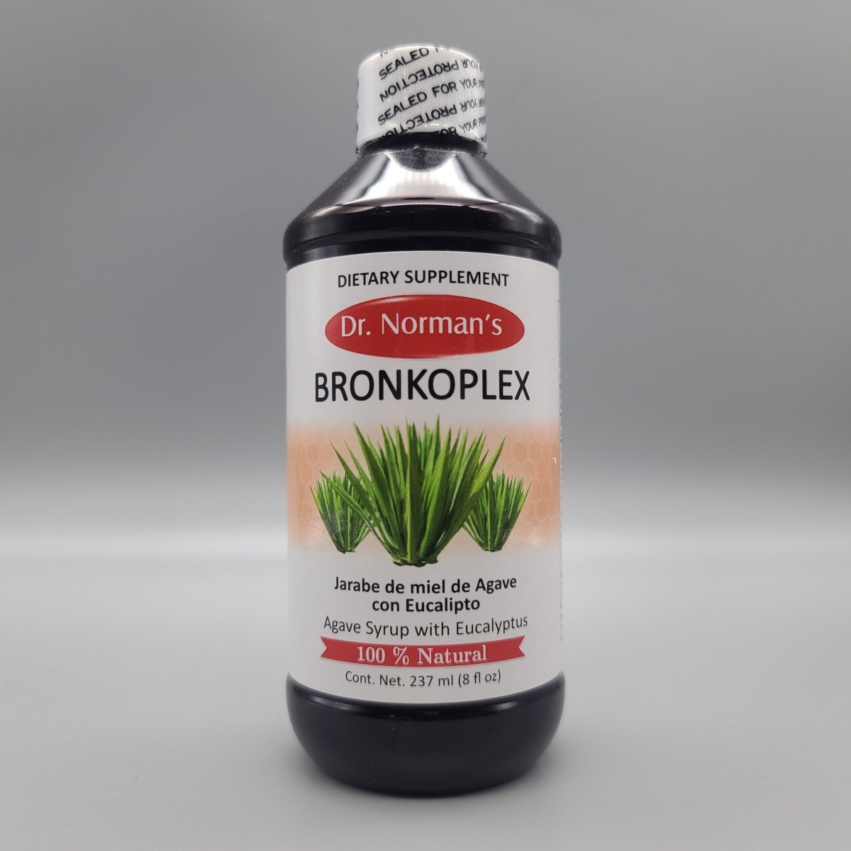 Bronkoplex de Dr. Norman's, jarabe de miel de agave con eucalipto de 8 oz para la tos (foto de archivo)