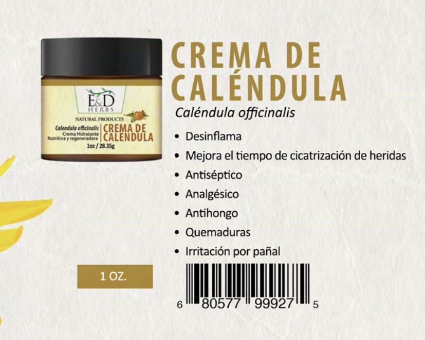 Crema de Caléndula 1 oz para Piel Irritada y Resequedad de E & D Herbs (foto de archivo)