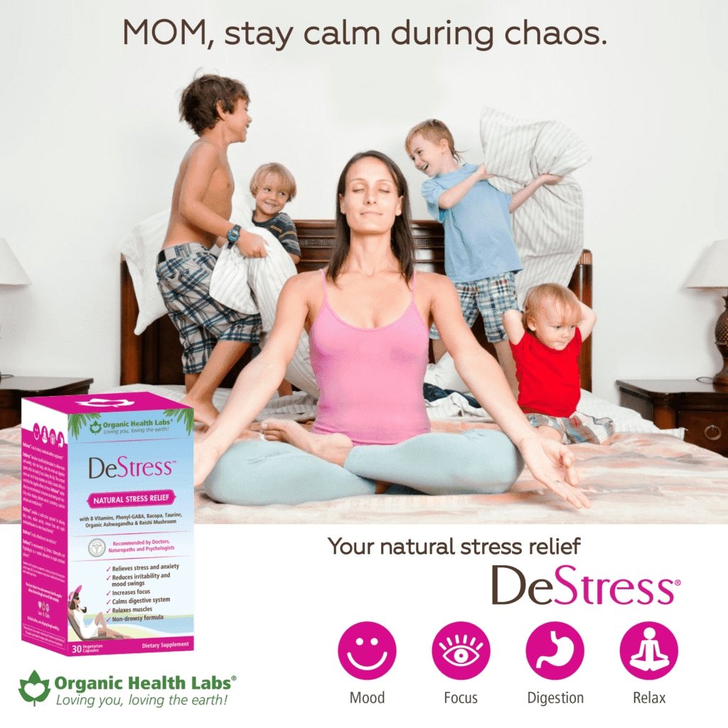 DeStress 30 cápsulas vegetarianas para ansiedad y estrés — etiqueta con los ingredientes