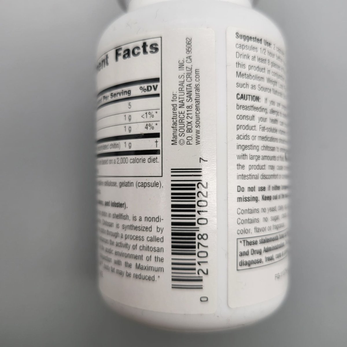 DIET CHITOSAN 500MG 60C de Source Naturals — vista posterior
