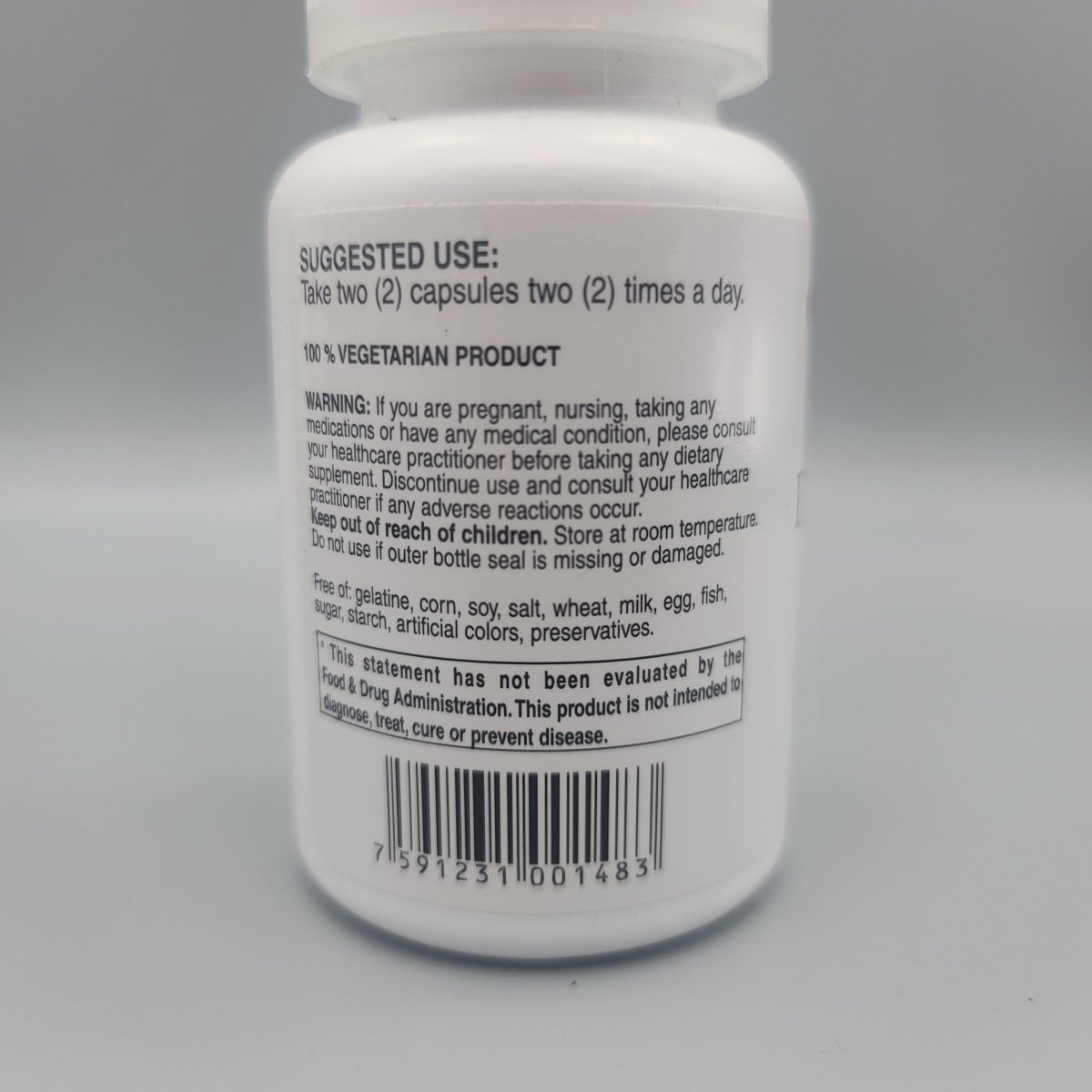 Costado de Diabetplex: Suggested Use, two (2) capsules two (2) times a day, WARNING y código de barras