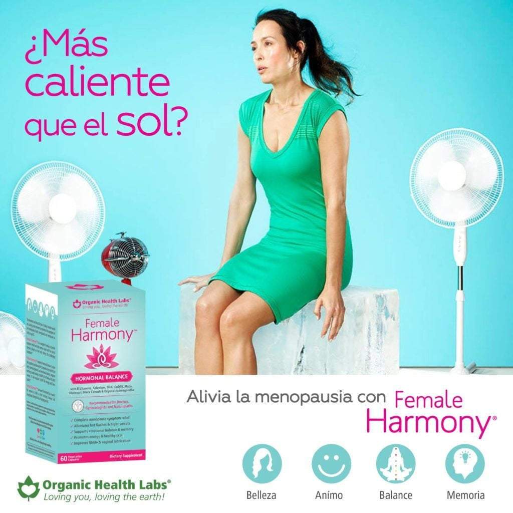 Female Harmony 60 cápsulas para sofocos y menopausia — vista posterior del envase