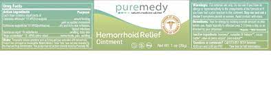 Hemorrhoid Relief 1 OZ de Puremedy — etiqueta del producto