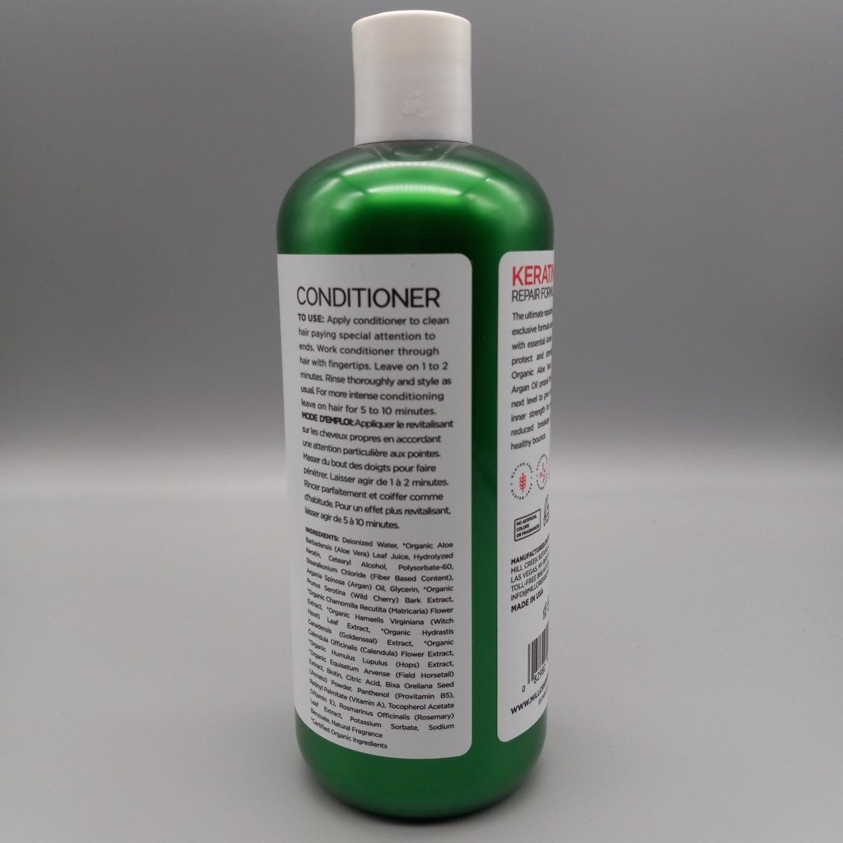 Mill Creek Botanicals- Keratin Repair Formula- Conditioner- Vegan/Paraben/Sulfate Free-14o — etiqueta del (foto de archivo)
