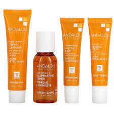 On the Go Essentials Brightening Routine Kit 4pc de Andalou Naturals — etiqueta del producto