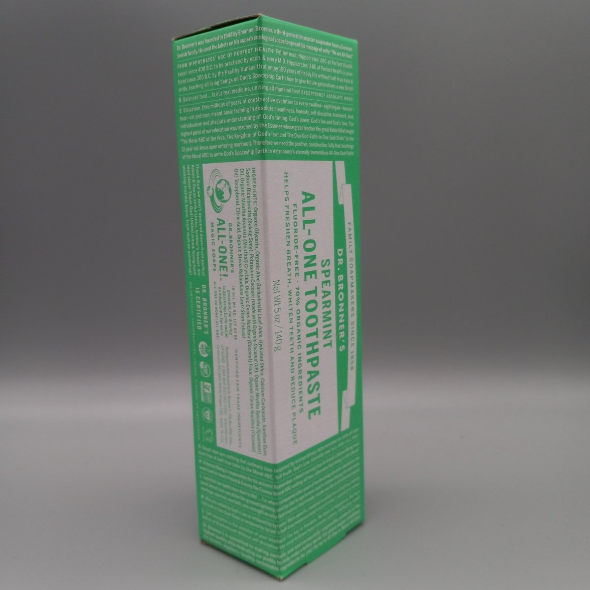 Spearmint All-One Toothpaste - Fluoride Free - Whiten Teeth & Reduce Plaque - 5oz
