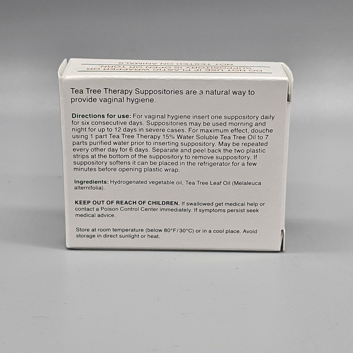 Supositorios vaginales de árbol de té Tea Tree Therapy, caja de 6 unidades — vista lateral