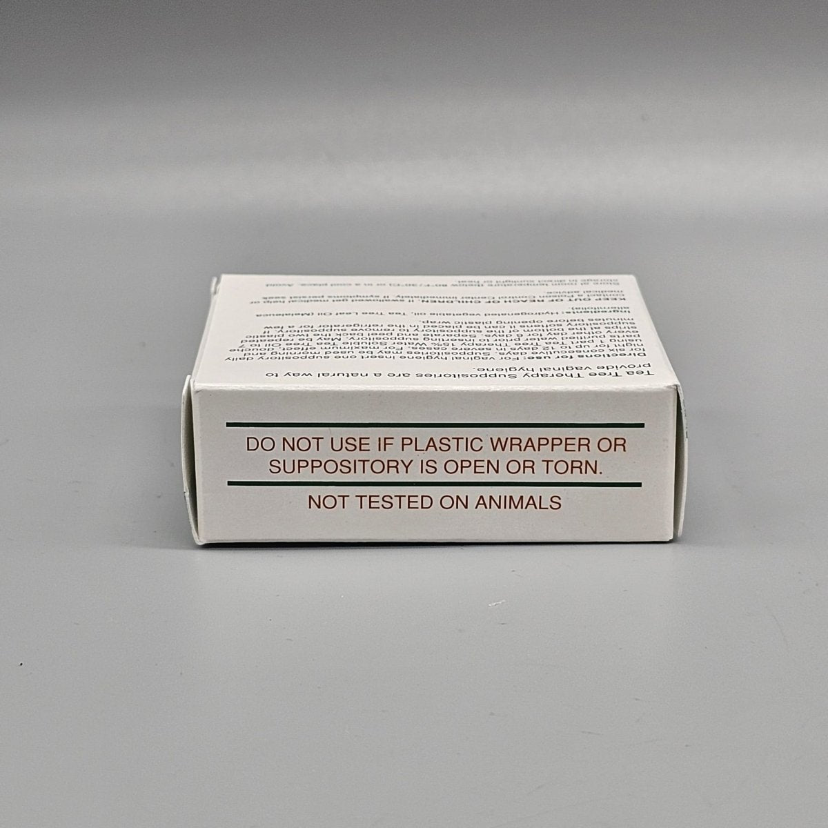 Supositorios vaginales de árbol de té Tea Tree Therapy, caja de 6 unidades — vista posterior del envase