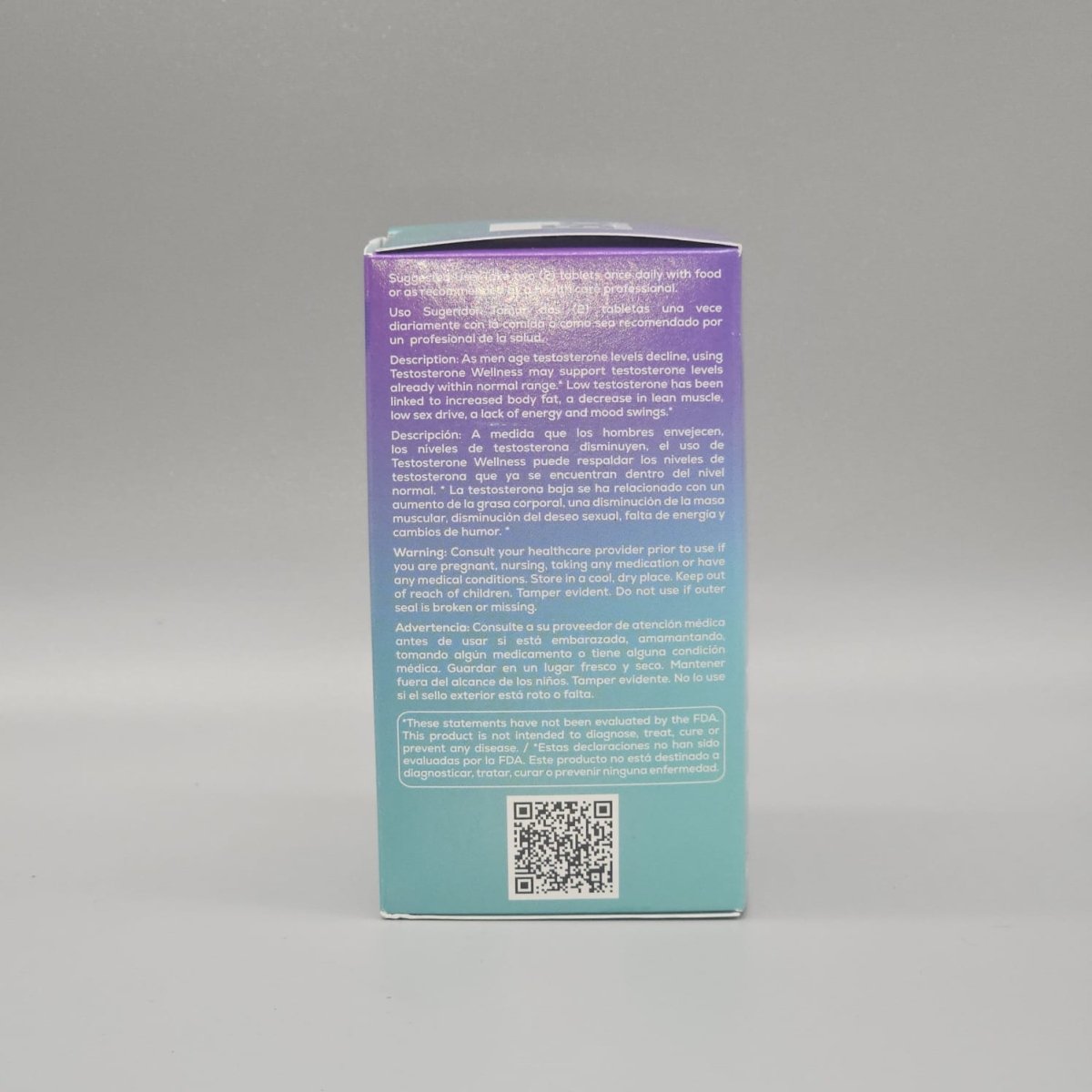 Testosterone Wellness for Men - 60 Tablets - Bio Nutrition — vista lateral