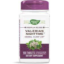 Frasco de Valerian Nighttime de Nature's Way con 100 tabletas de valeriana y toronjil