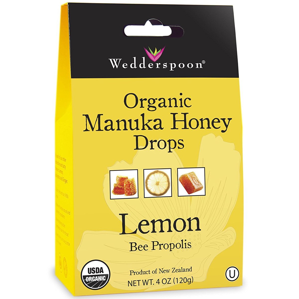 Caja de pastillas de miel de manuka con limón y propóleo Wedderspoon de 4 oz