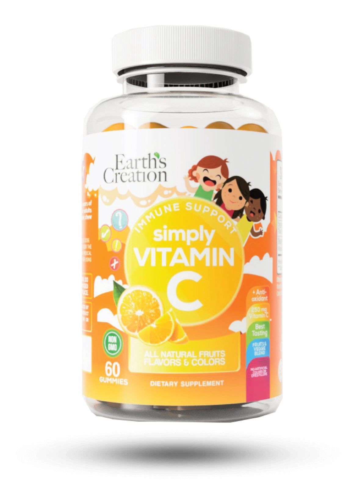 Vitamina C para niños en gomitas Earth's Creation sabor naranja, 60 gomitas