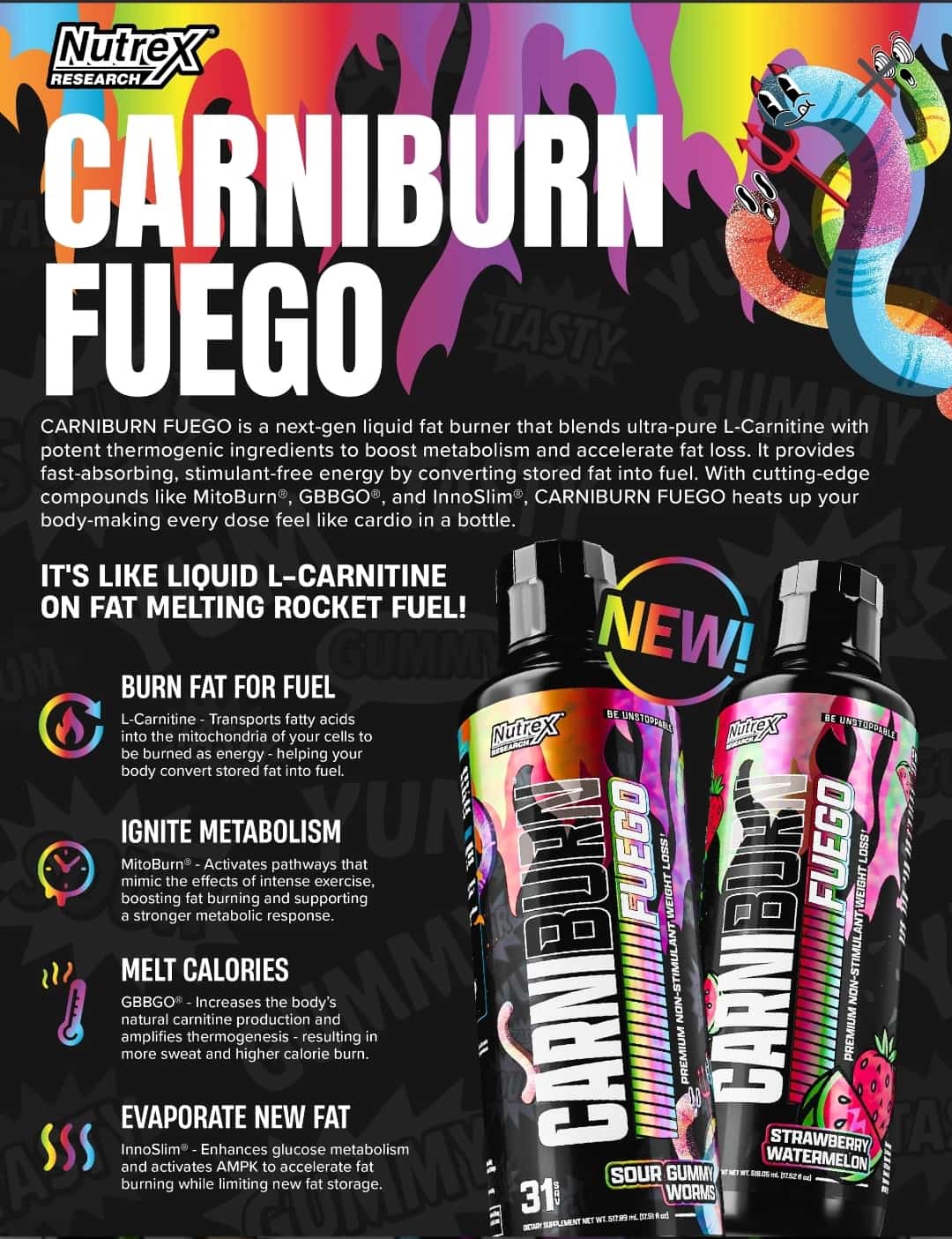 Nutrex Carniburn Fuego Sour Gummy Worms