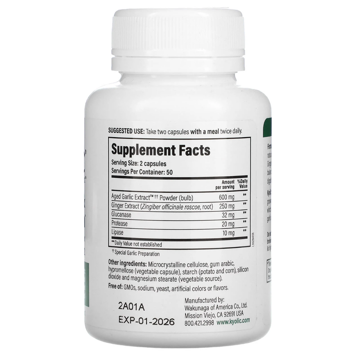 Kyolic Aged Garlic Extract w/ Ginger, Glucanese, Protease, Lipase Formula 102