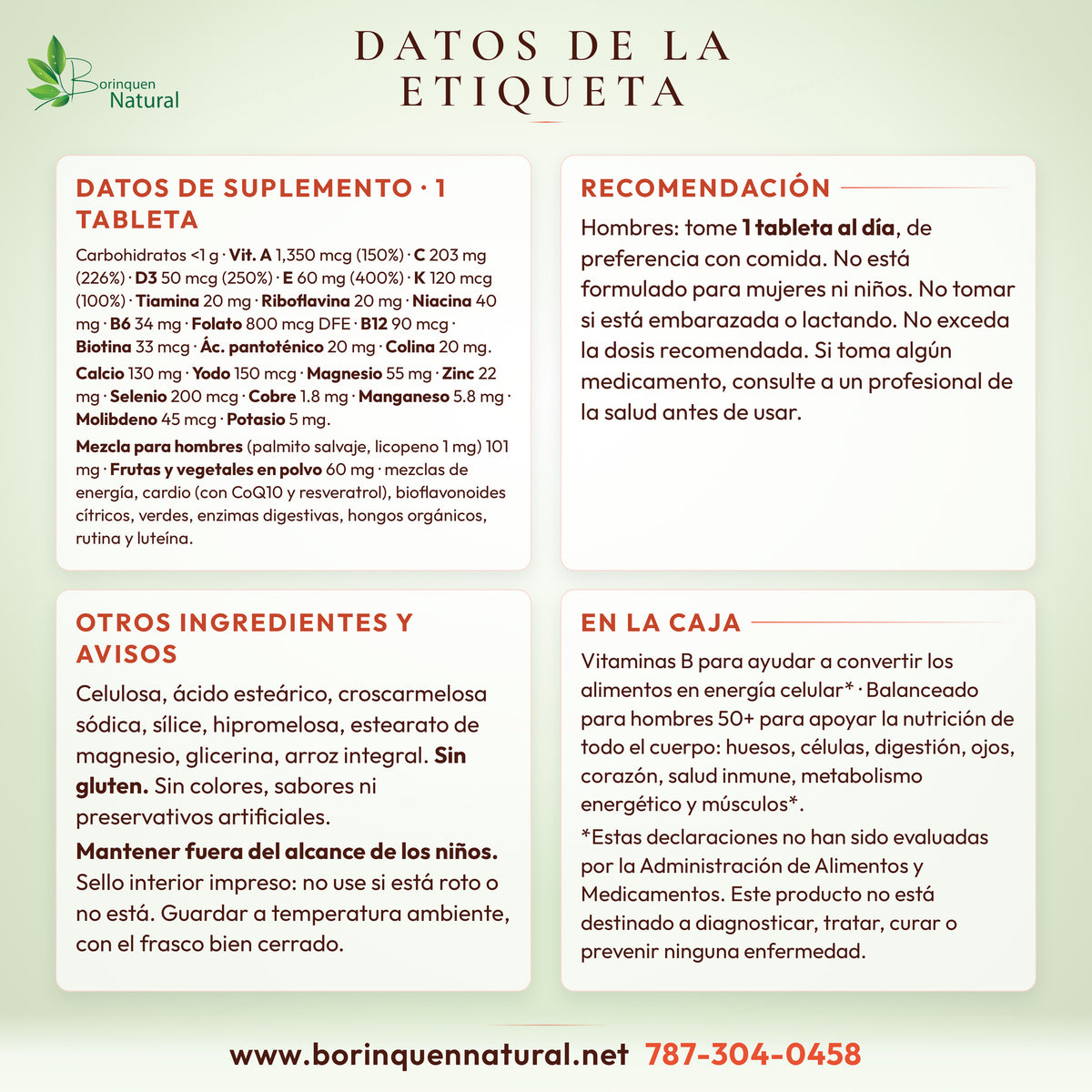 Datos de la etiqueta del Alive! Men's 50+ Ultra Potency: datos de suplemento, recomendación, otros ingredientes y lo que dice la caja