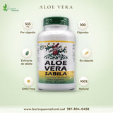 Pastillas de Sábila Aloe Vera 535 mg, Laxante Suave, 100 Cápsulas
