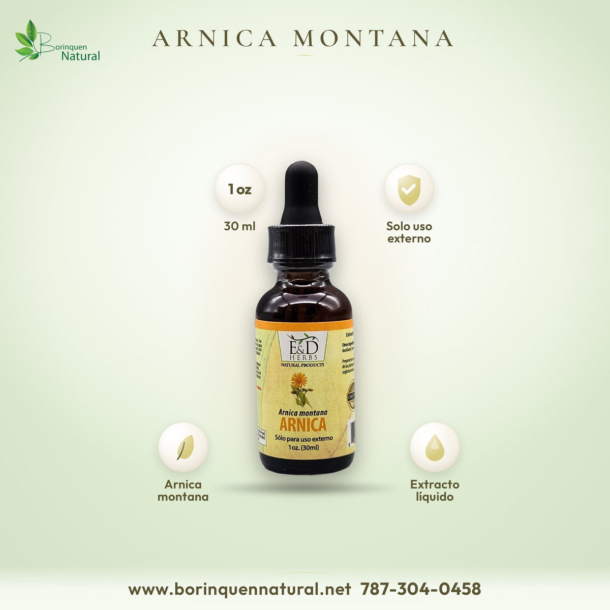 Arnica montana de E&D Herbs, extracto de 1 oz, solo para uso externo