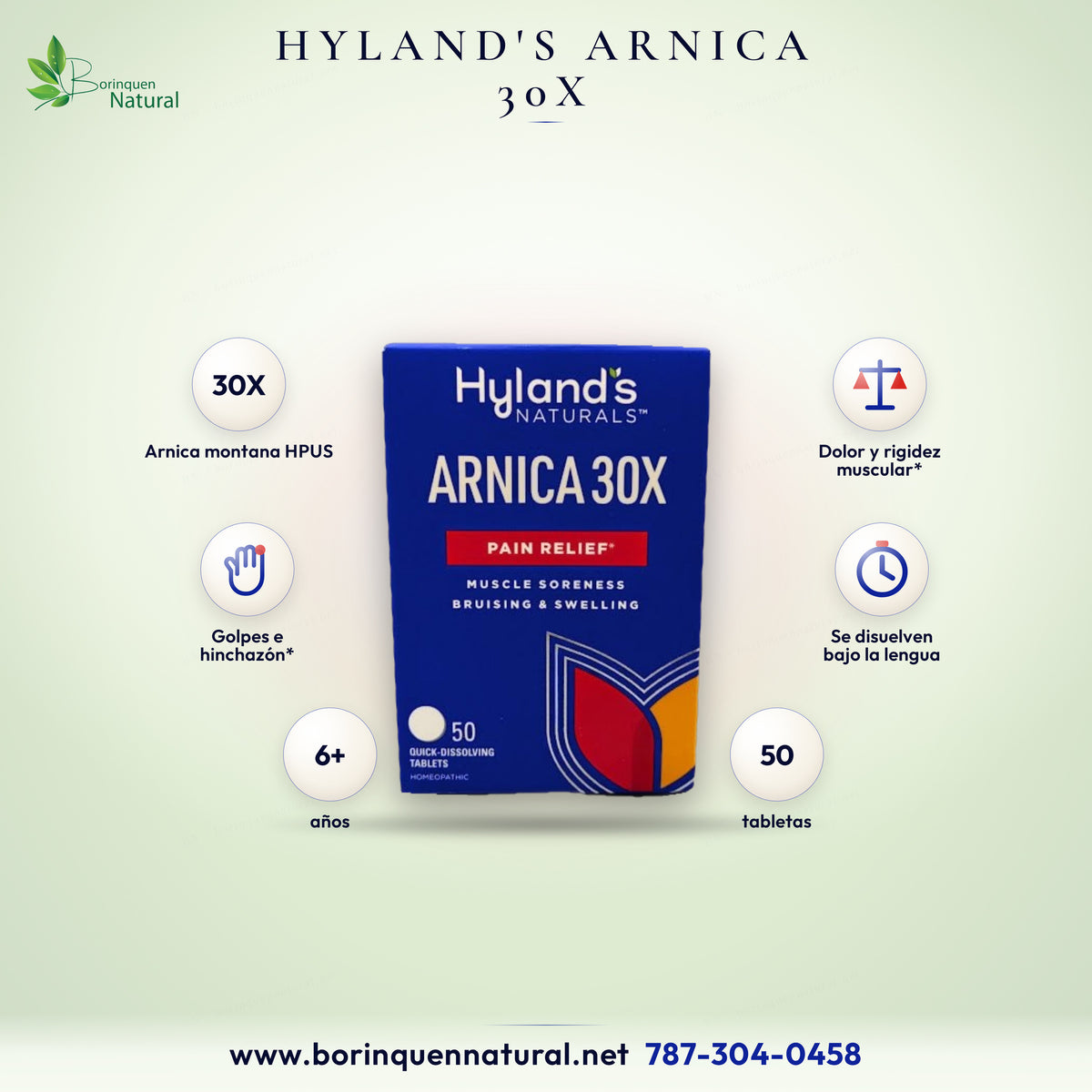 Arnica 30X de Hyland's, tabletas homeopáticas para dolor muscular, golpes e hinchazón, caja de 50
