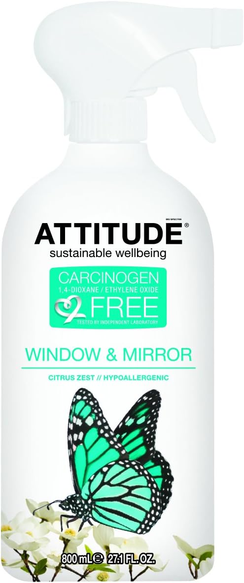 Attitude Window And Mirror Cleaner Citrus Zest – Limpiador para Vidrios y Espejos, Aroma Cítrico