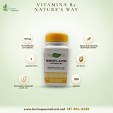 Vitamina B2 Riboflavina 100 mg Nature's Way, 100 Cápsulas