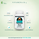 Ácido Pantoténico Vitamina B5 500 mg Source Naturals, Energía