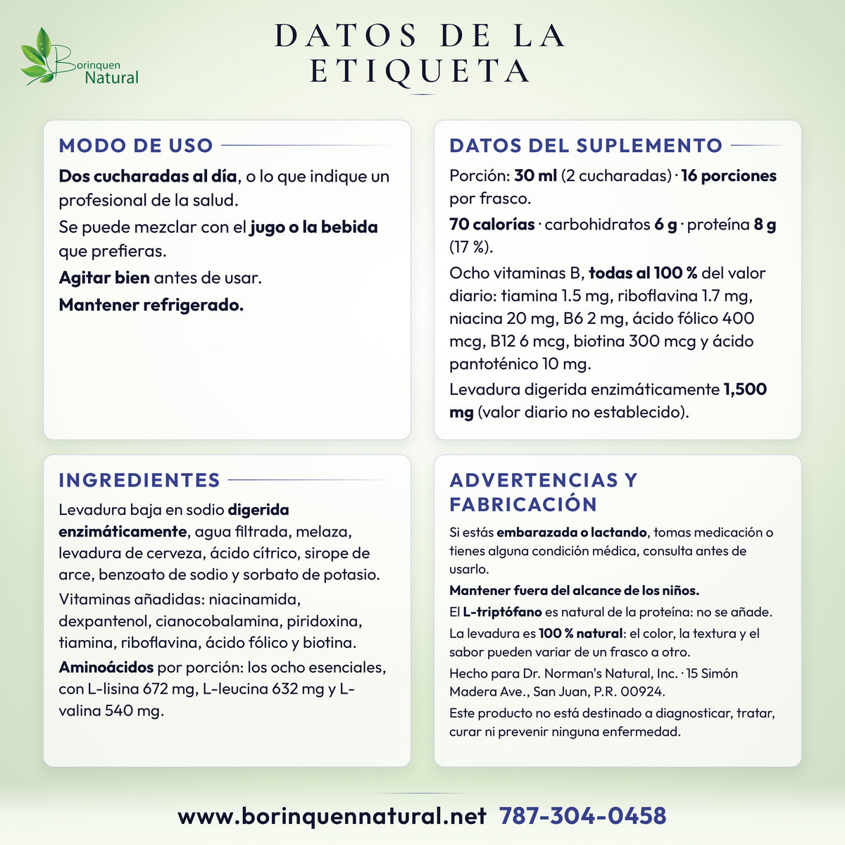 Datos de la etiqueta del B-Complex líquido: modo de uso, datos del suplemento, ingredientes y advertencias