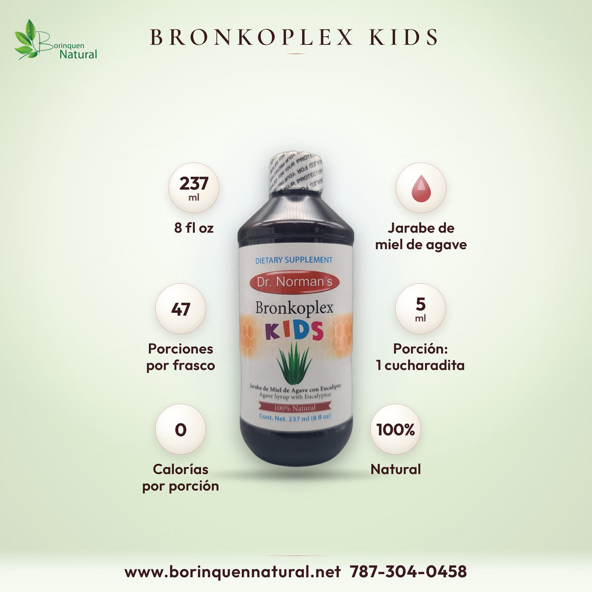 Bronkoplex Kids de Dr. Norman's, jarabe de miel de agave con eucalipto para niños, 237 ml (8 fl oz)