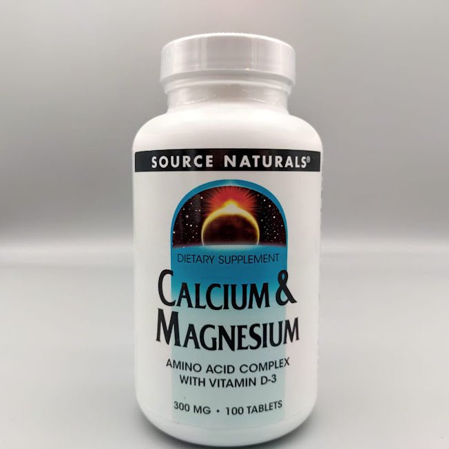 Calcium and Magnesium - Amino Acid Chelate with Vitamin D-3 - 300mg - 100 Tablets - Source Naturals