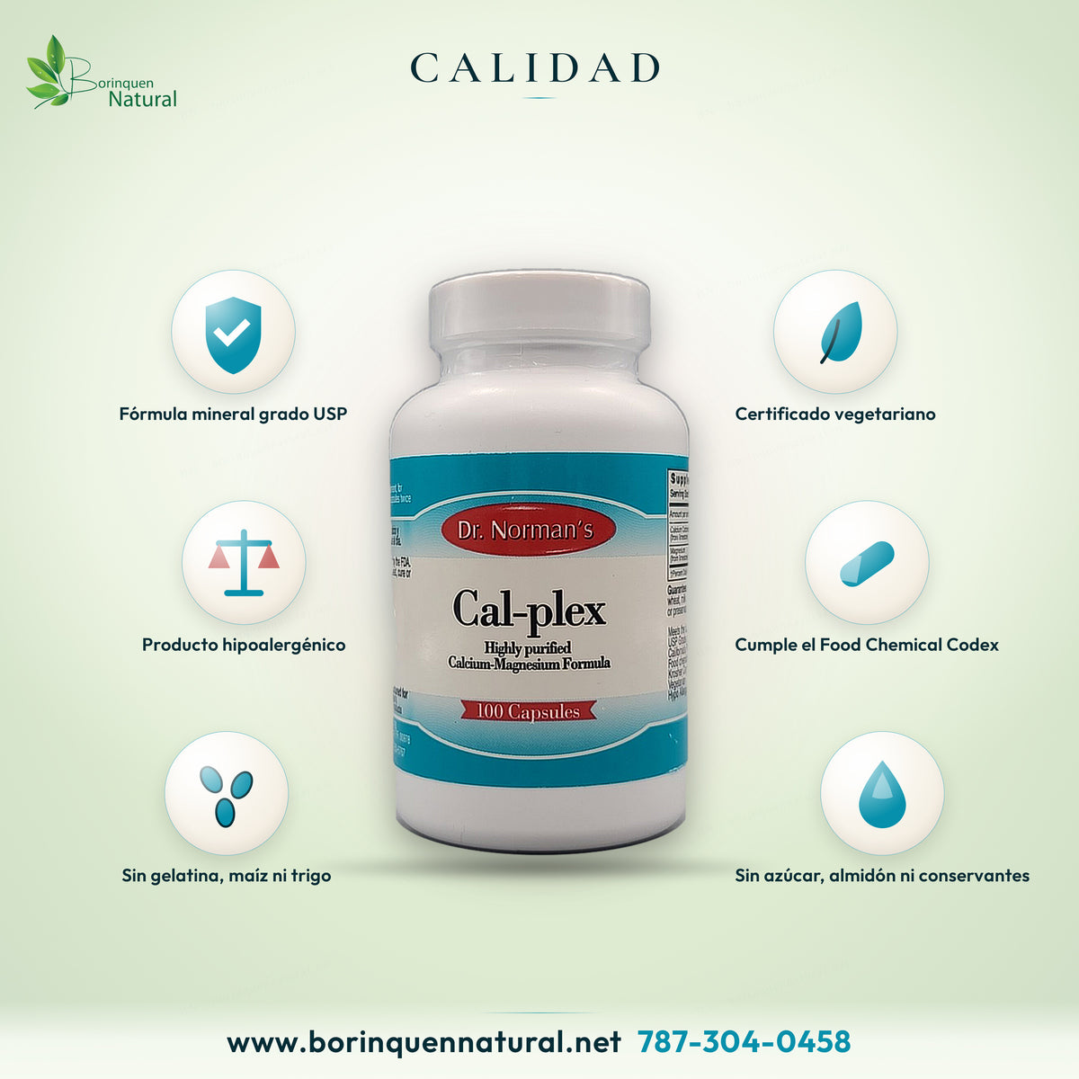 Cal-plex de Dr. Norman's: fórmula mineral grado USP, certificado vegetariano, producto hipoalergénico, sin gelatina, maíz ni trigo