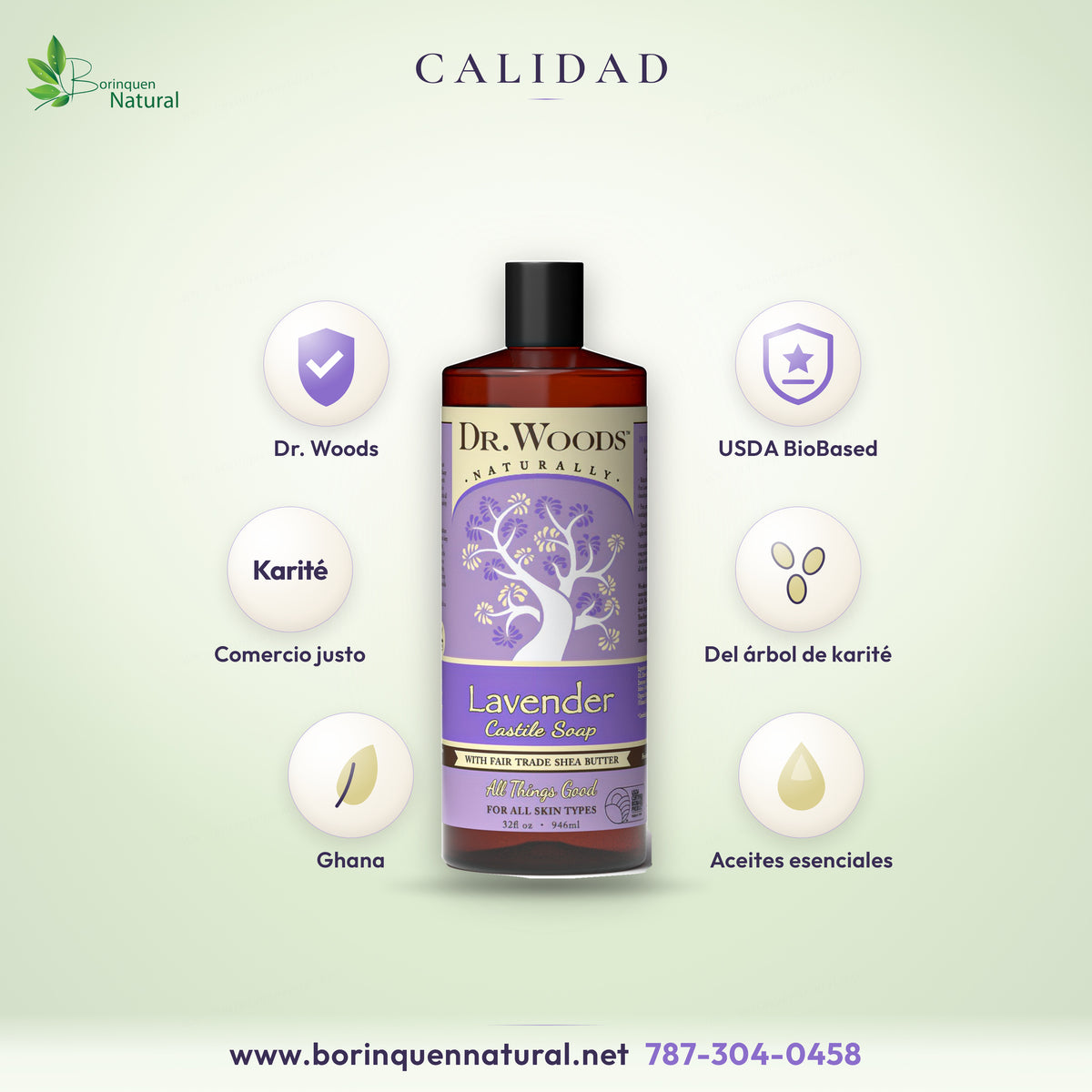 Jabón de Castilla de lavanda de Dr. Woods: manteca de karité de comercio justo del árbol de karité de Ghana, con sello USDA BioBased