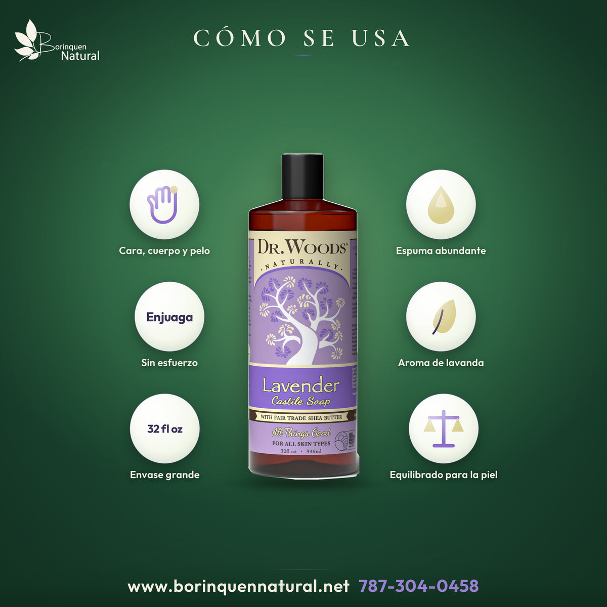Modo de uso del jabón de Castilla de lavanda: sirve para cara, cuerpo y pelo, hace espuma abundante y se enjuaga fácil
