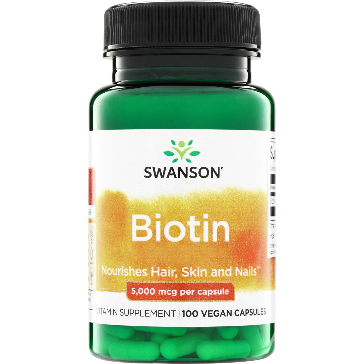 Biotina 5,000 mcg Swanson, 100 Cápsulas Veganas para Cabello y Uñas