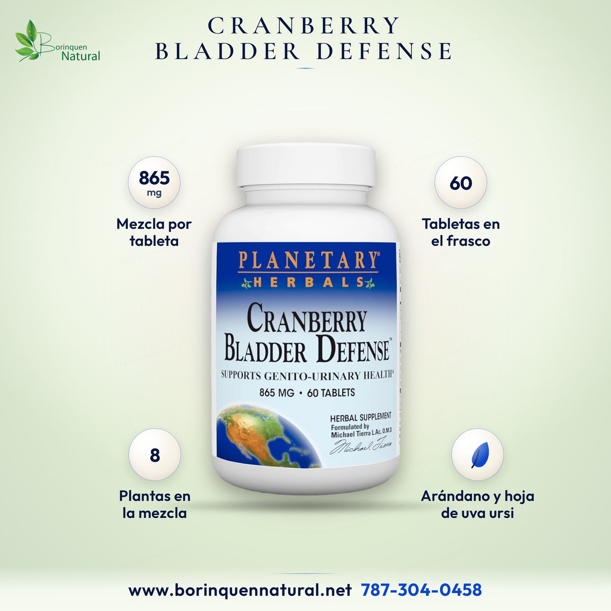 Cranberry Bladder Defense de Planetary Herbals, 865 mg por tableta, arándano rojo, uva ursi y 6 hierbas más, 60 tabletas