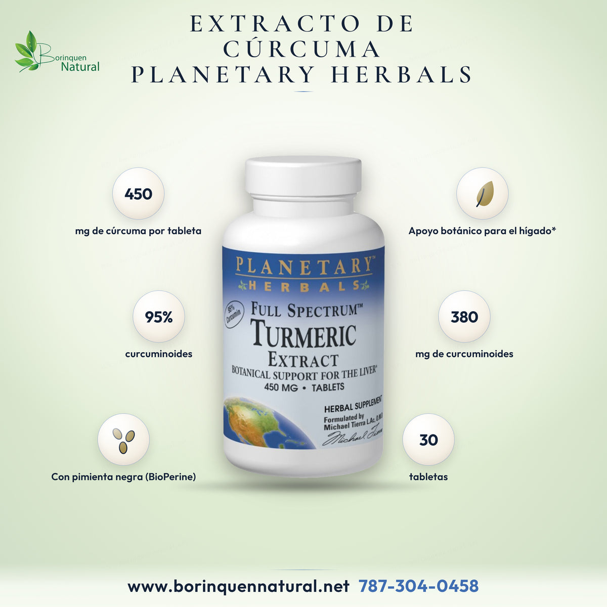 Full Spectrum Turmeric Extract de Planetary Herbals, extracto de cúrcuma de 450 mg, apoyo botánico para el hígado, frasco de 30 tabletas