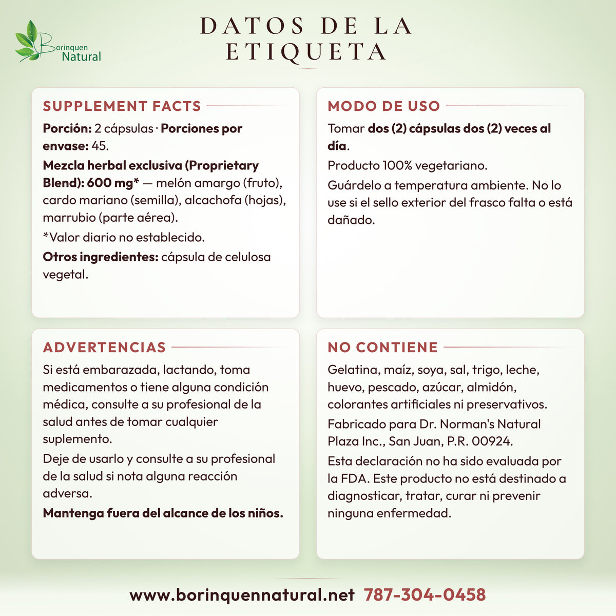 Datos de la etiqueta de Diabetplex: Supplement Facts, modo de uso, advertencias y lo que no contiene