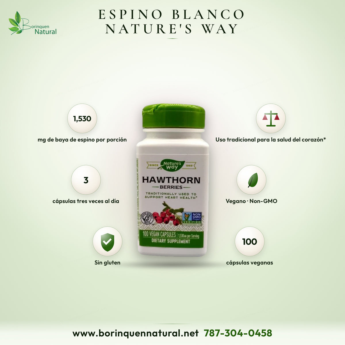 Hawthorn Berries de Nature's Way, baya de espino blanco de 1,530 mg por porción para el apoyo tradicional del corazón, frasco de 100 cápsulas veganas