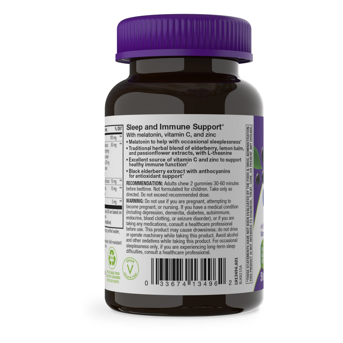 Sambucus Sleep & Immune de Nature's Way: etiqueta del envase, modo de uso, advertencias y código de barras