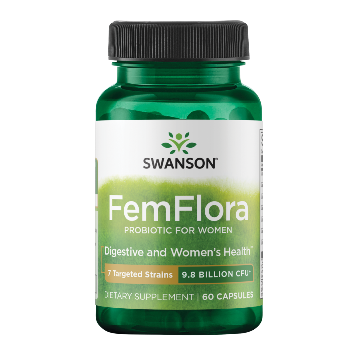 FemFlora Probiótico para Mujer 9.8 Mil Millones UFC Swanson para Salud Digestiva y Femenina, 60 Cápsulas