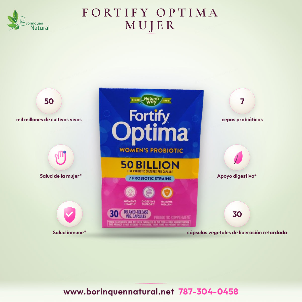 Probiótico para mujer Fortify Optima de Nature's Way, caja de 30 cápsulas vegetales de liberación retardada con 50 mil millones de cultivos vivos