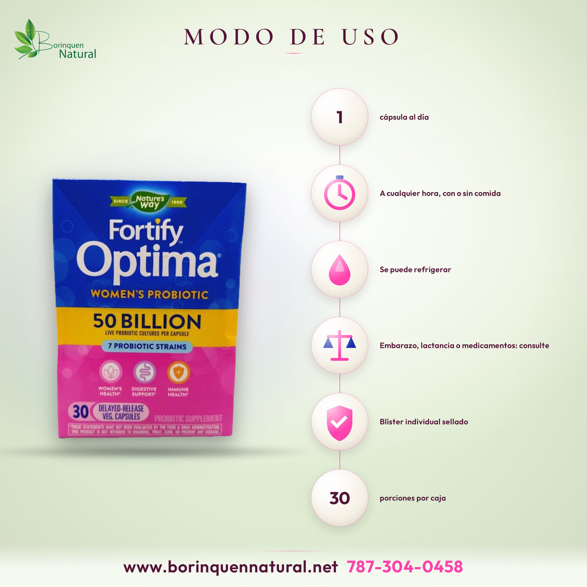 Modo de uso del Fortify Optima Women's: 1 cápsula al día, a cualquier hora, con o sin comida