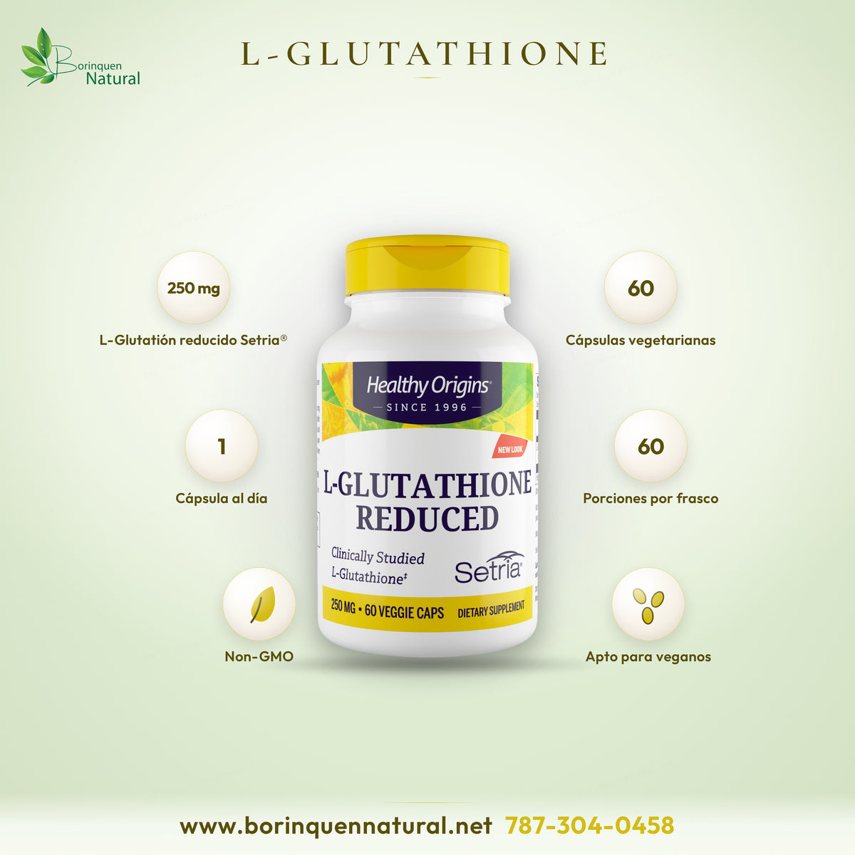 L-Glutathione Reduced Setria de Healthy Origins, 250 mg por cápsula, frasco de 60 cápsulas vegetarianas