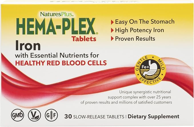 Hema - Plex Iron with Essential Nutrients for Healthy Red Blood Cells - 30 Slow - Release Tablets