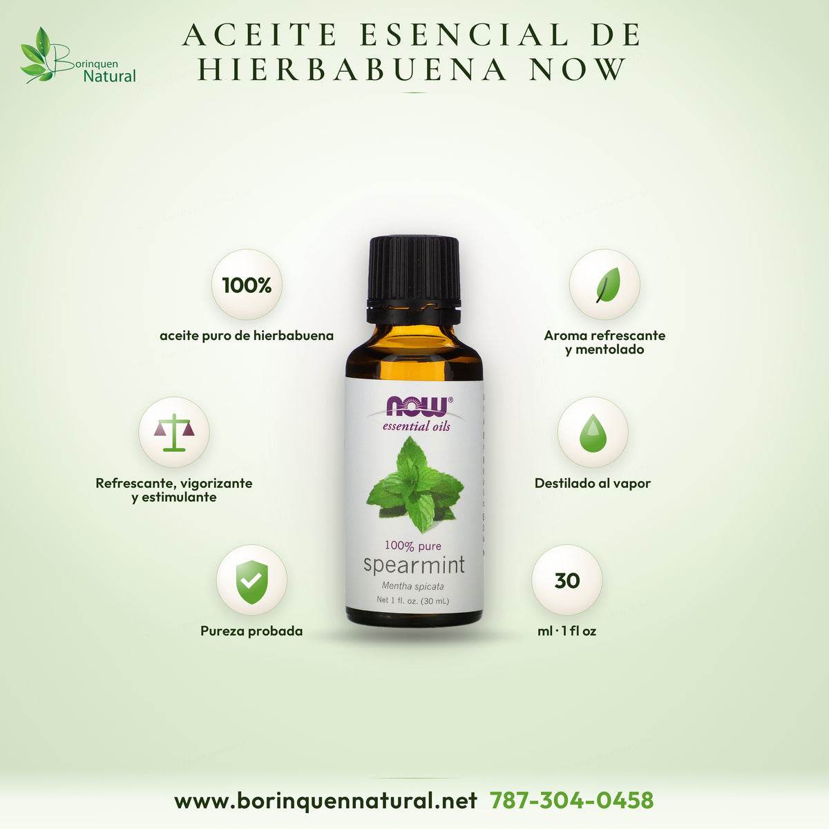 Aceite esencial de hierbabuena (spearmint) de NOW Essential Oils, 100 % puro, Mentha spicata, frasco de 1 fl oz