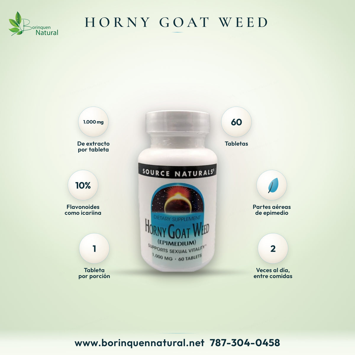 Horny Goat Weed Source Naturals, 60 tabletas, 1.000 mg de extracto de epimedio