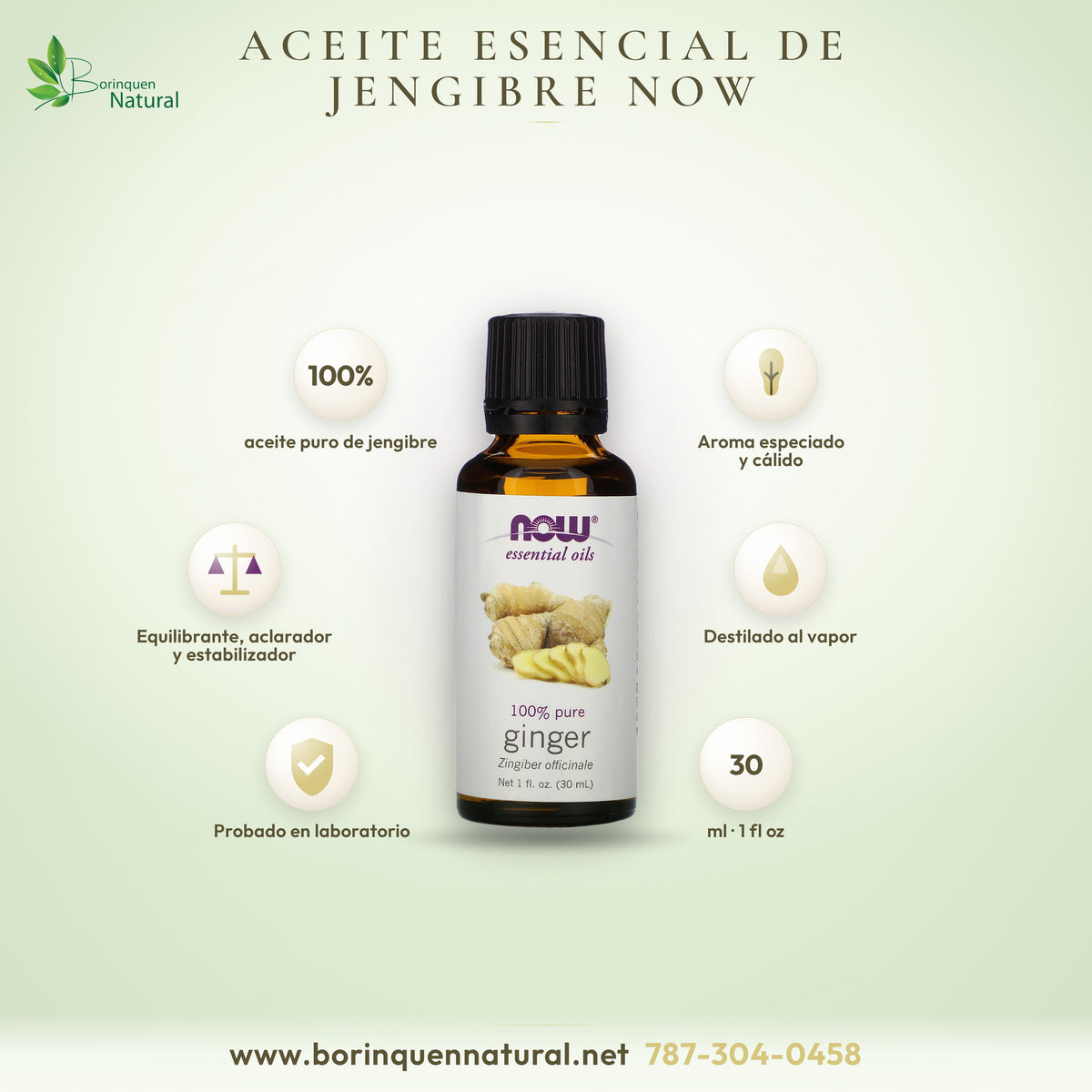 Aceite esencial de jengibre de NOW Essential Oils, 100 % puro, Zingiber officinale, frasco de 1 fl oz (30 ml)
