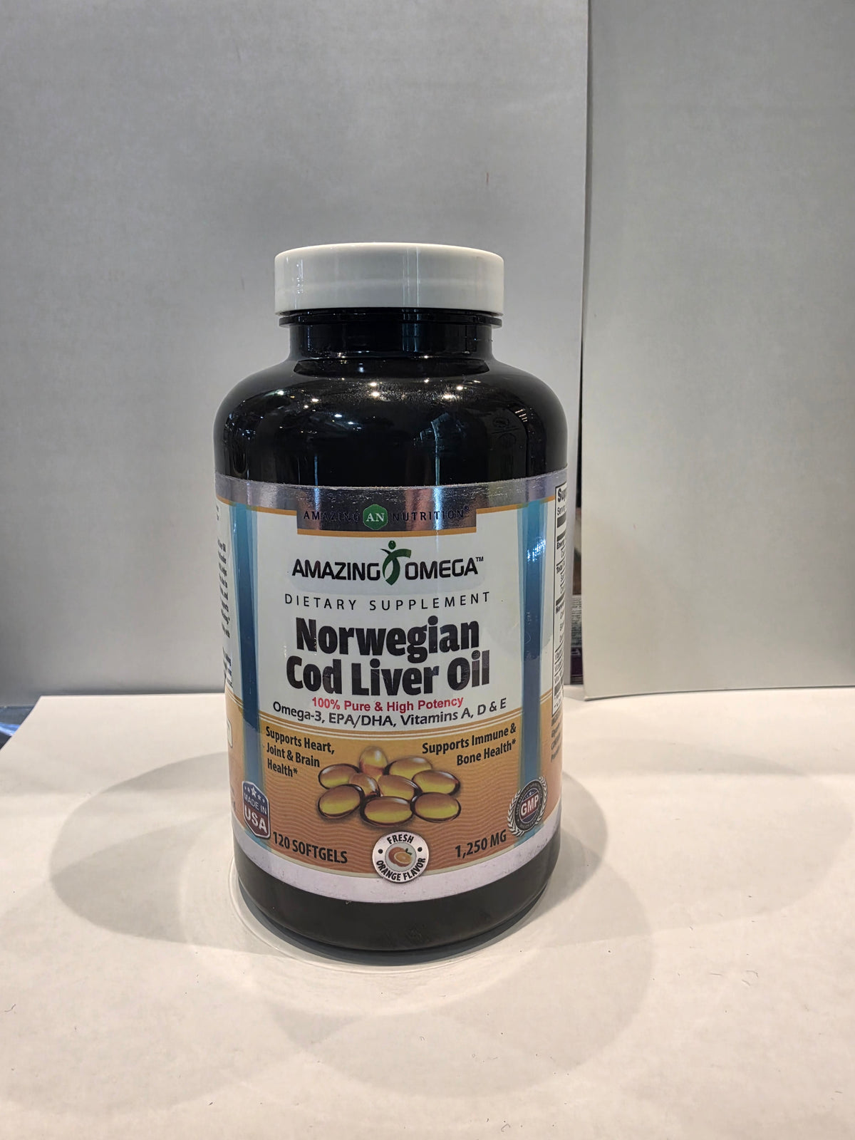 Aceite de Hígado de Bacalao Amazing Omega 1250 mg 120 softgels, frente