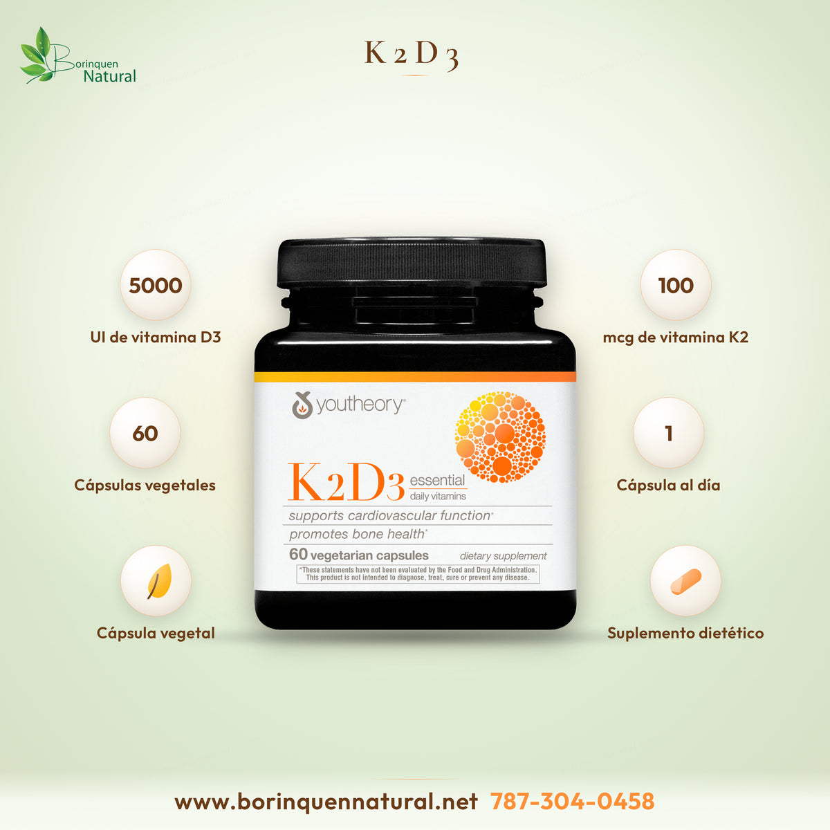 K2D3 de Youtheory, suplemento dietético de vitamina D3 y vitamina K2 en 60 cápsulas vegetales