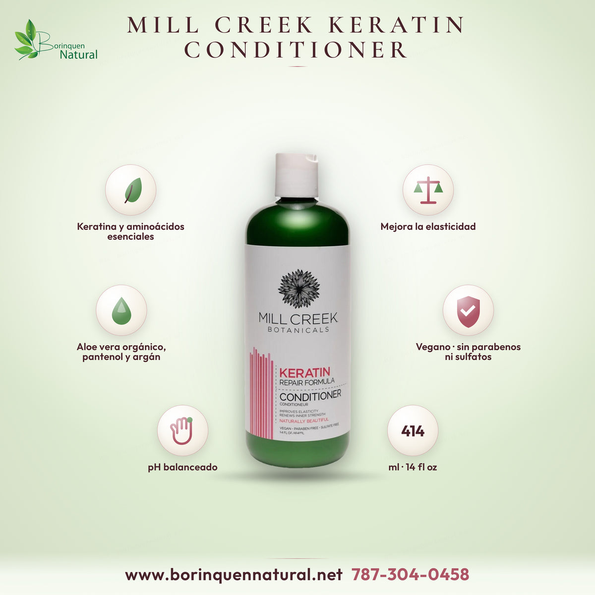 Acondicionador de keratina Mill Creek Botanicals Keratin Repair Formula, vegano y sin sulfatos, 14 fl oz (414 ml)