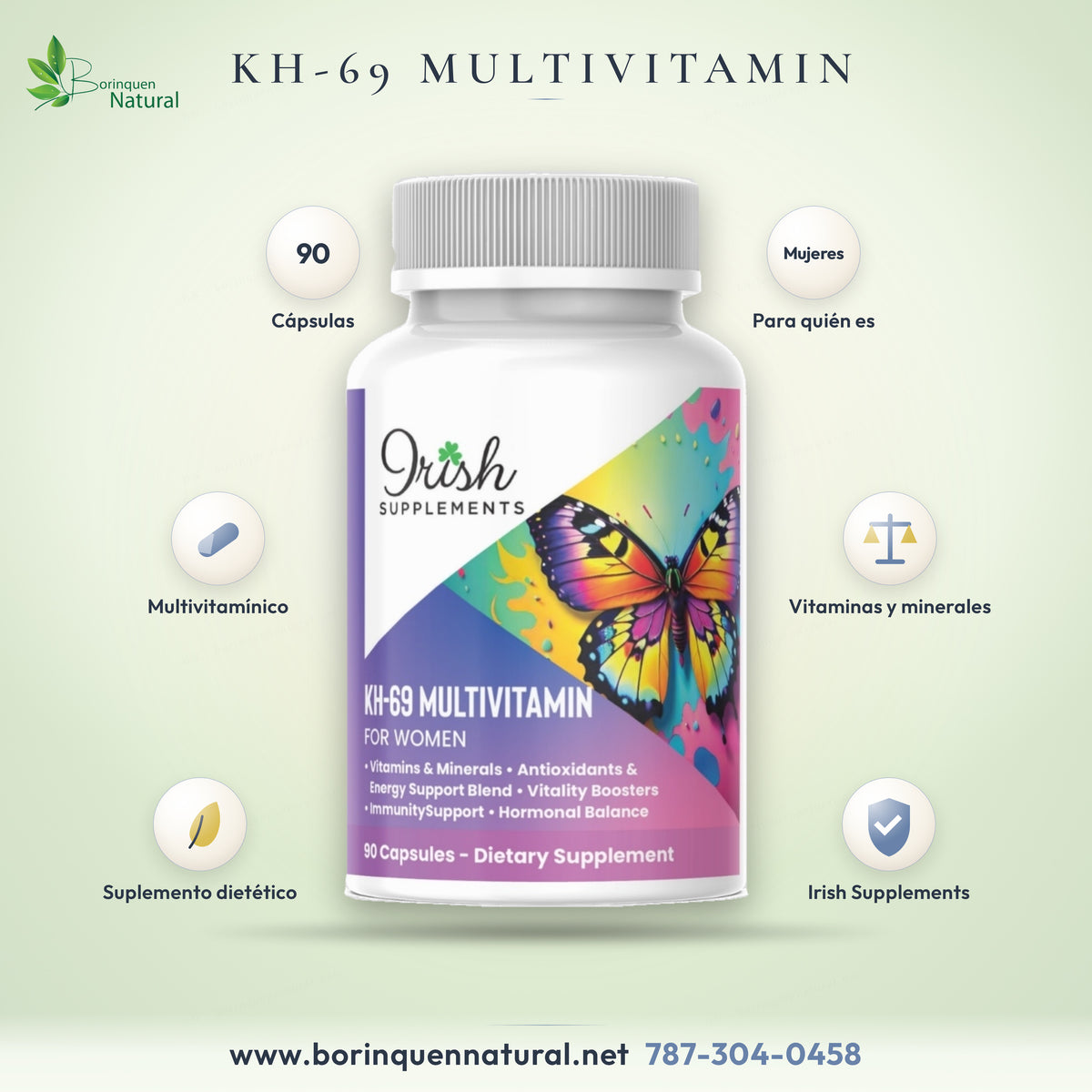 KH-69 Multivitamin for Women de Irish Supplements, multivitamínico en frasco de 90 cápsulas